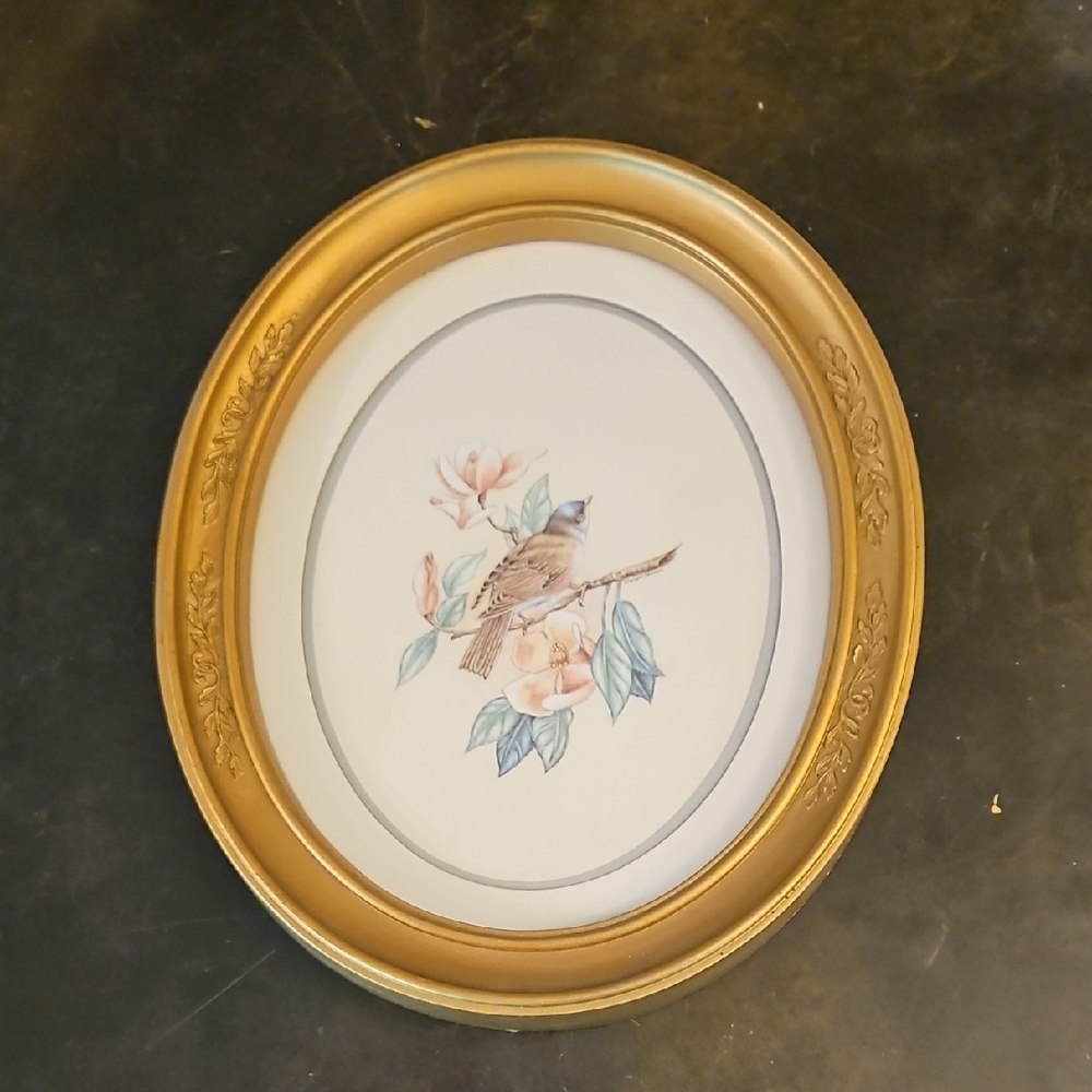 Vintage HOMCO Gold Framed Bird and Floral Art